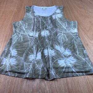 Womens Liz Claiborne XL Green Tropical Leaf Sleeveless Blouse